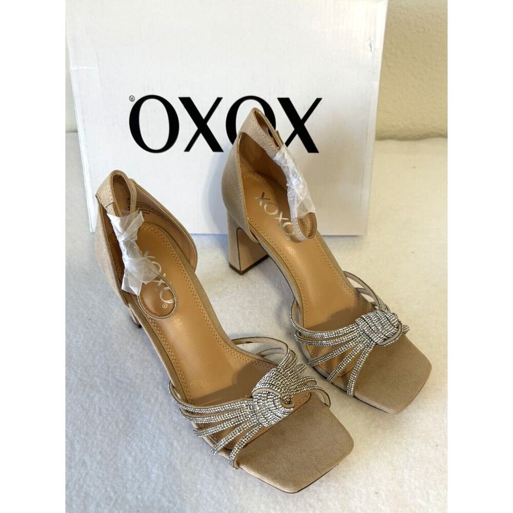 Evening Party Bling Heels Pumps Taupe‎ Wide Heeled Pumps Size 7 XOXO Flavia